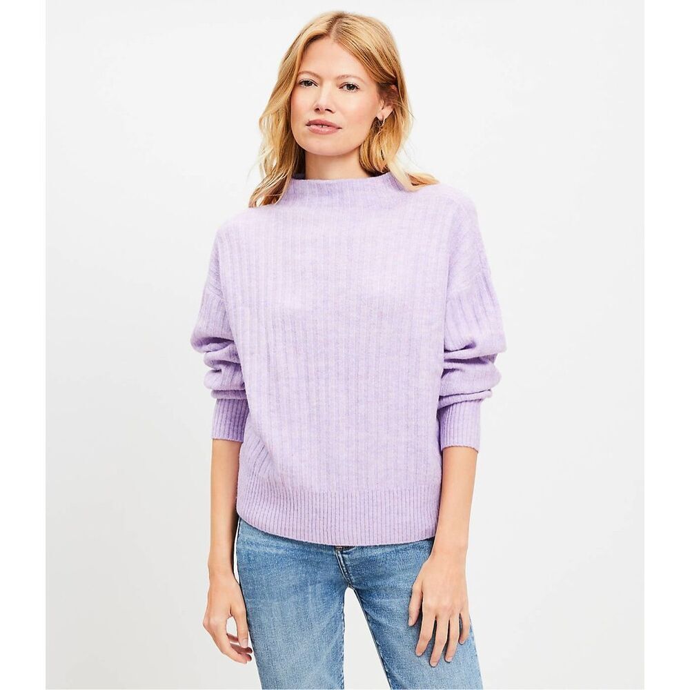 LOFT Sweater Ribbed Funnel Neck NEW Purple Lavender Mist Melange XS
